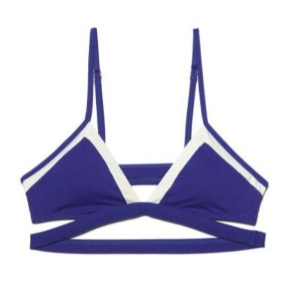 L* Space Platinum Saphire Color Block Strappy Blue Bikini Top Large